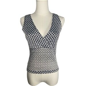 Vintage Y2K festival boho Black & White V-Neck Sleeveless Top size medium